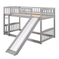 Bunk Bed with Slide,Twin Over Twin Low Bunk Bed with grey-solid wood