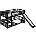 Bunk Bed with Slide,Twin Over Twin Low Bunk Bed with espresso-solid wood