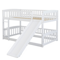 Bunk Bed with Slide,Twin Over Twin Low Bunk Bed with white-solid wood