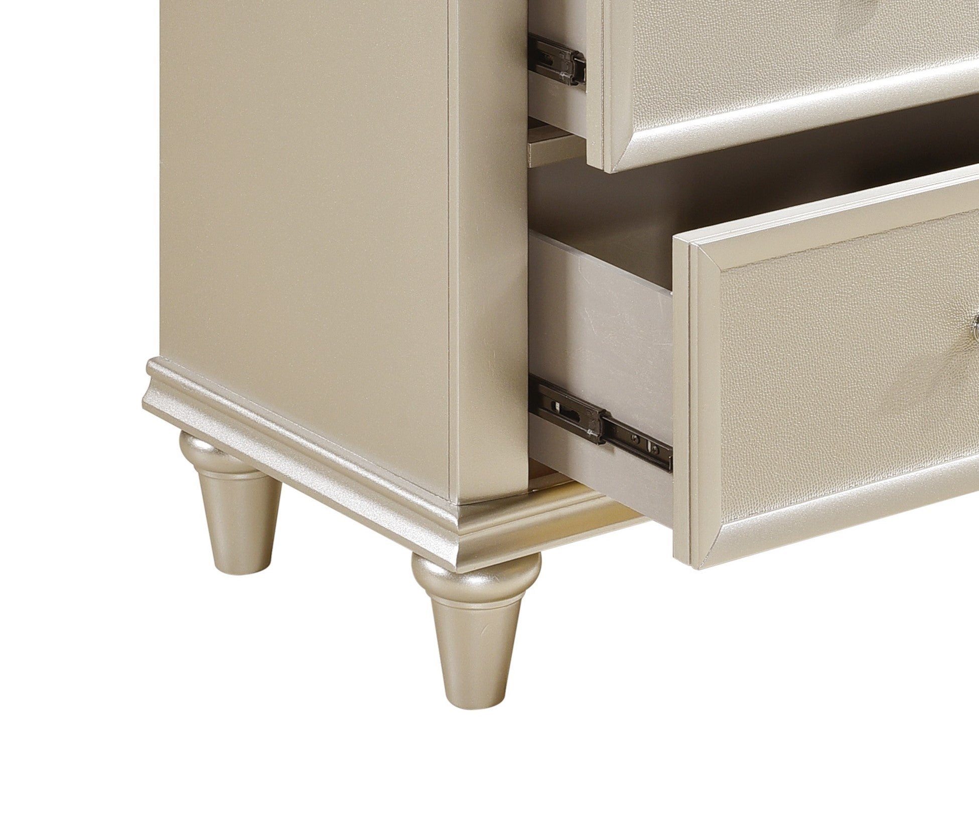 Silver Finish 1pc Nightstand of Textural Drawer Fronts silver-2 drawers-bedroom-wood