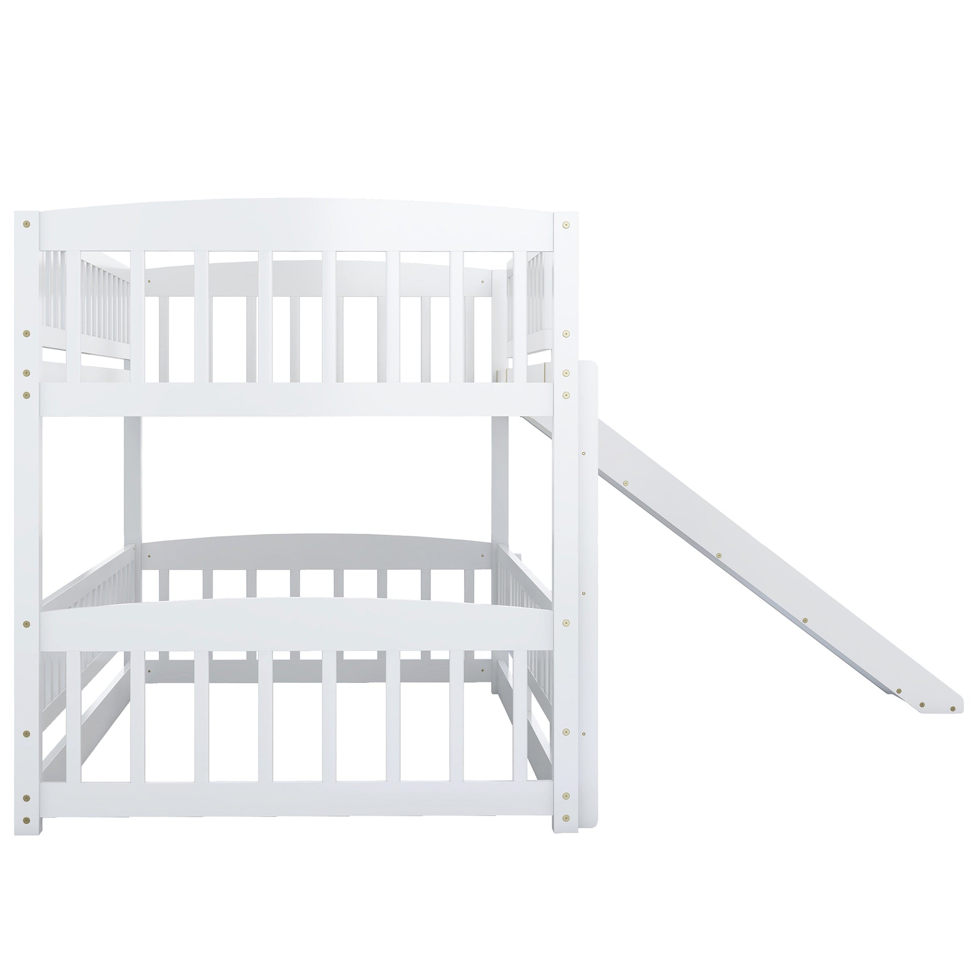Bunk Bed with Slide,Twin Over Twin Low Bunk Bed with white-solid wood
