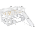 Bunk Bed with Slide,Twin Over Twin Low Bunk Bed with white-solid wood