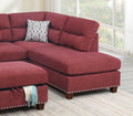 Sectional Sofa Red Velvet #F6419 Red Fabric 4 Seat