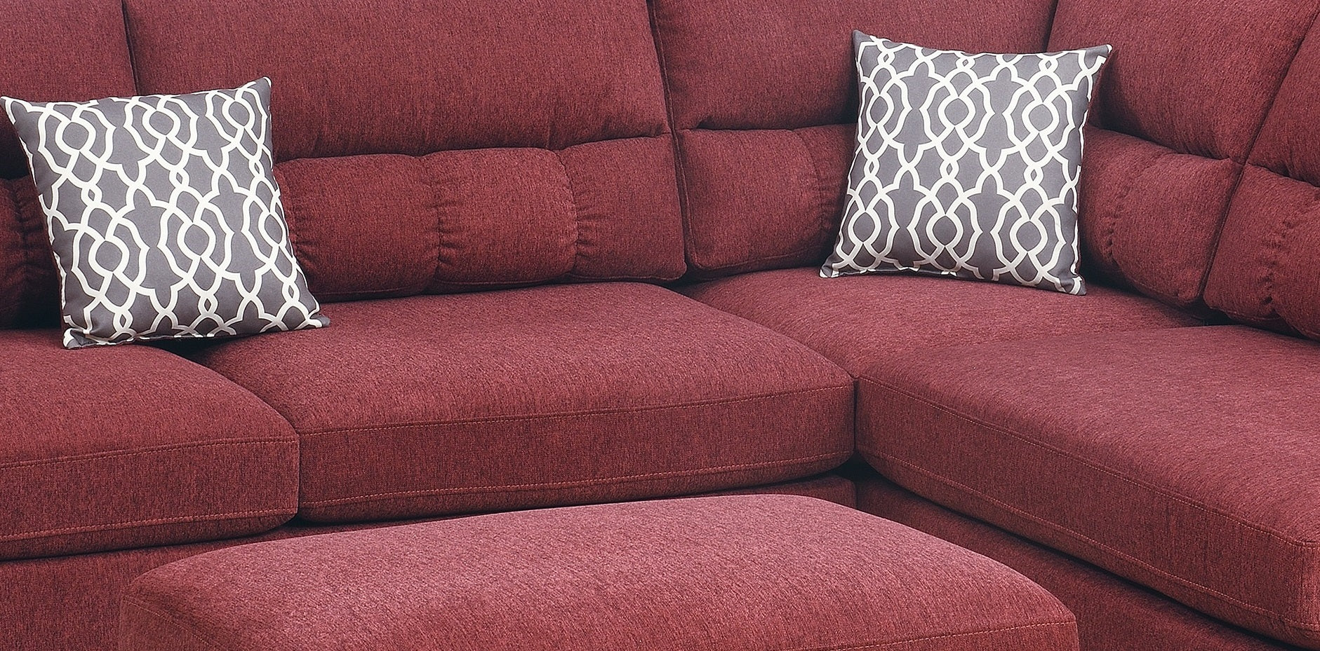 Sectional Sofa Red Velvet #F6419 Red Fabric 4 Seat