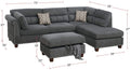 Sectional Sofa Slate Color Velvet Fabric Reversible Chaise Sofa Sectional W Pillows Cocktail Storage Ottoman 3Pc Set Grey Mix Velvet Wood Primary Living Space Cushion Back Contemporary,Modern Pillow Top Arms Velvet 5 Seat