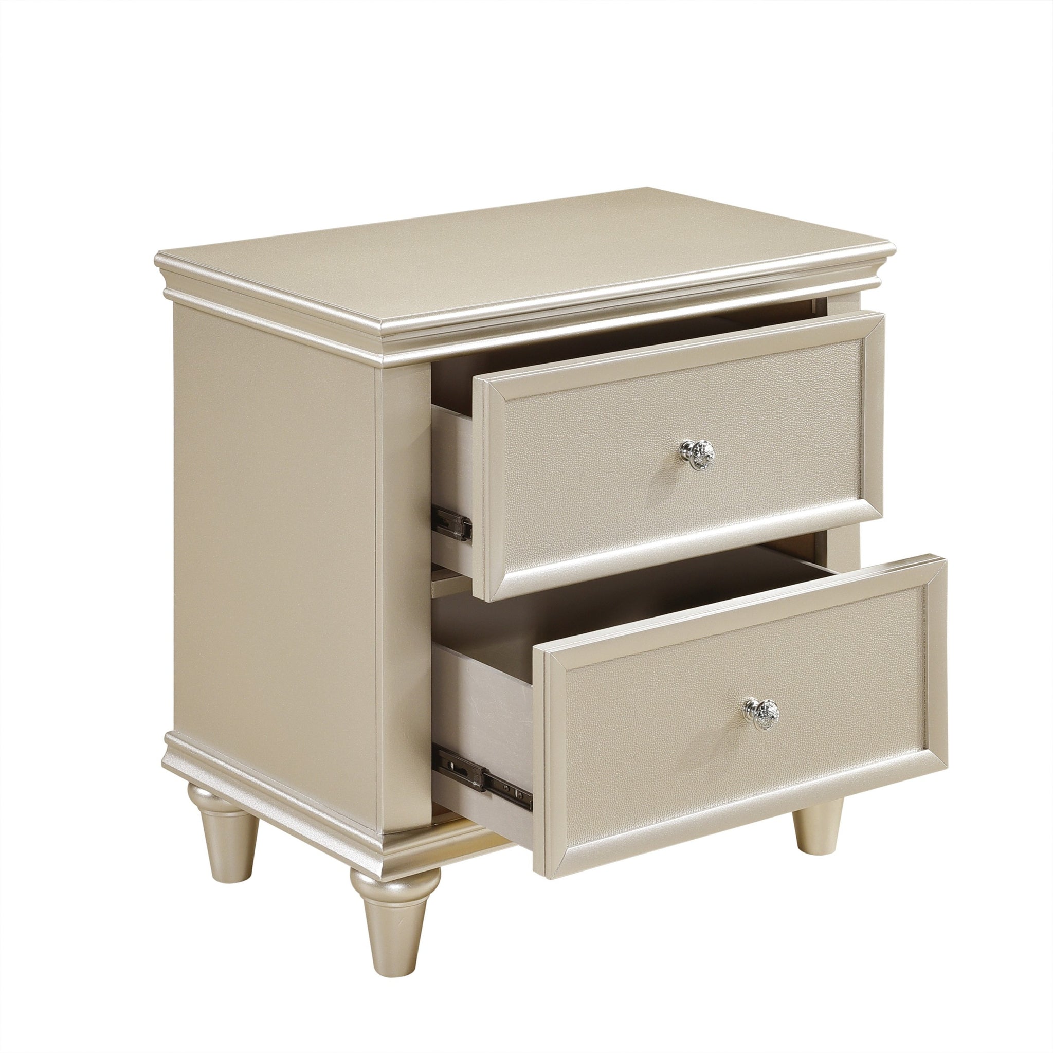 Silver Finish 1pc Nightstand of Textural Drawer Fronts silver-2 drawers-bedroom-wood