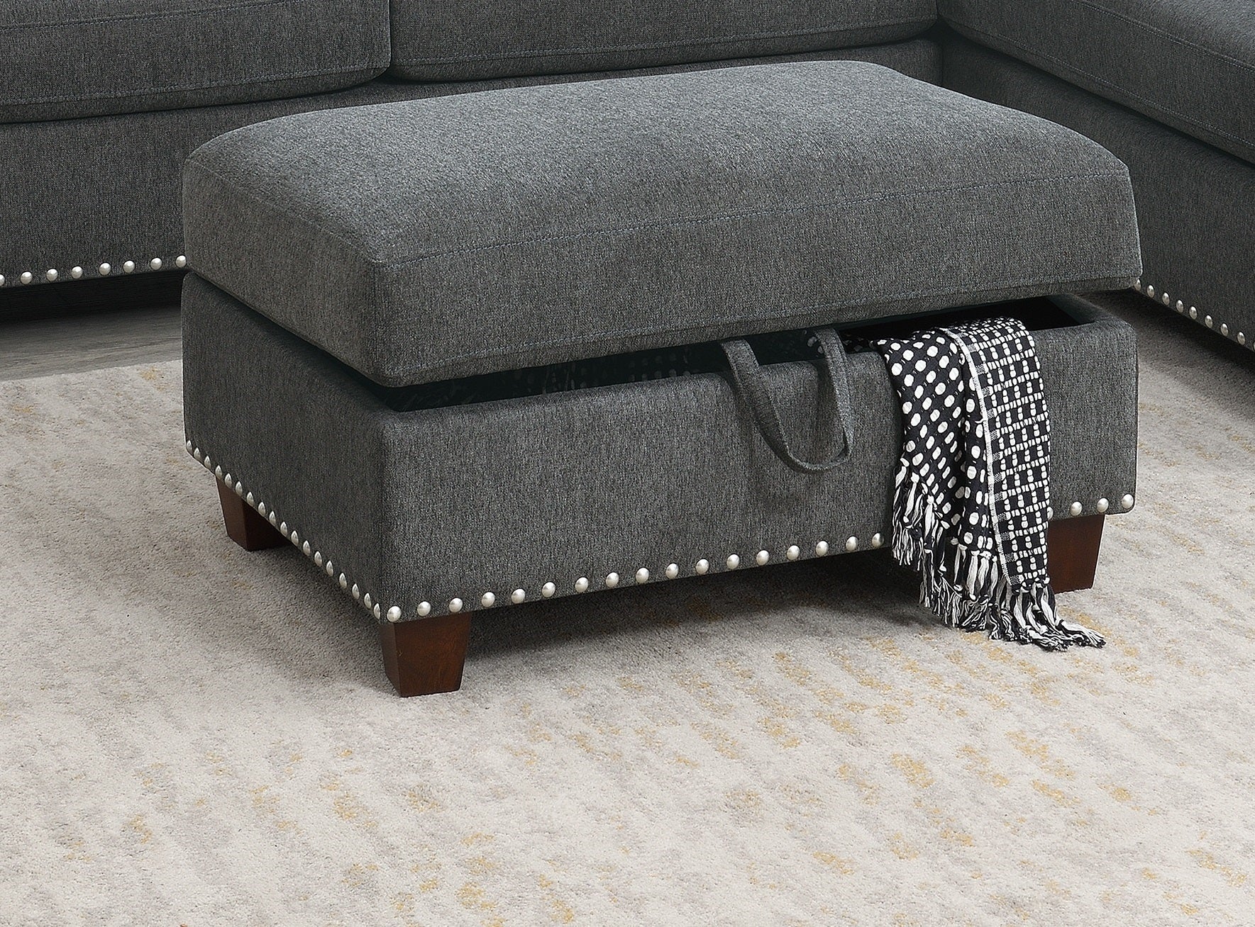 Sectional Sofa Slate Color Velvet Fabric Reversible Chaise Sofa Sectional W Pillows Cocktail Storage Ottoman 3Pc Set Grey Mix Velvet Wood Primary Living Space Cushion Back Contemporary,Modern Pillow Top Arms Velvet 5 Seat