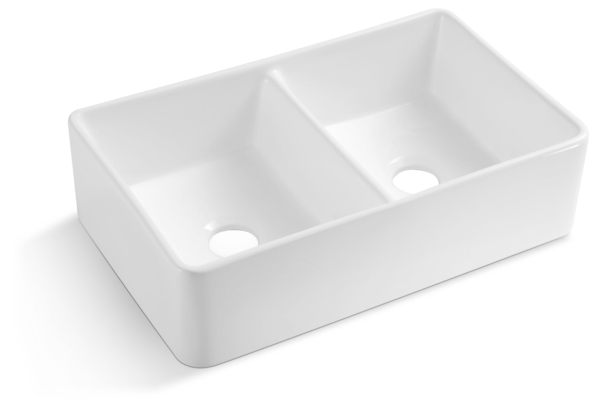 32" L X 20" W Double Basin Farmhouse Kitchen Sink With Basket Strainer White Ceramic