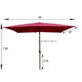 6 X 9Ft Patio Umbrella Outdoor Waterproof Umbrella With Crank And Push Button Tilt Without Flap For Garden Backyard Pool Swimming Pool Market Burgundy Steel