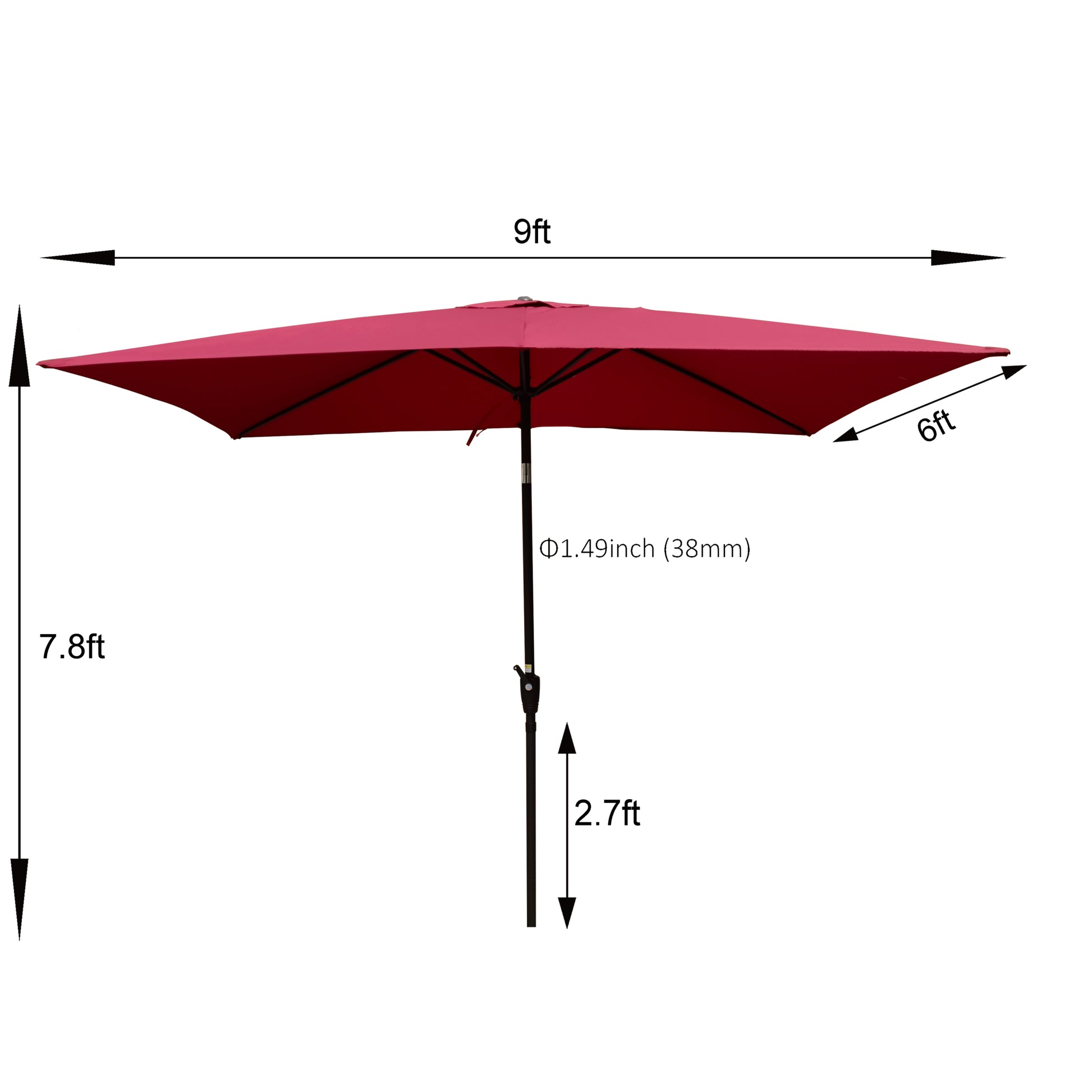 6 X 9Ft Patio Umbrella Outdoor Waterproof Umbrella With Crank And Push Button Tilt Without Flap For Garden Backyard Pool Swimming Pool Market Burgundy Steel