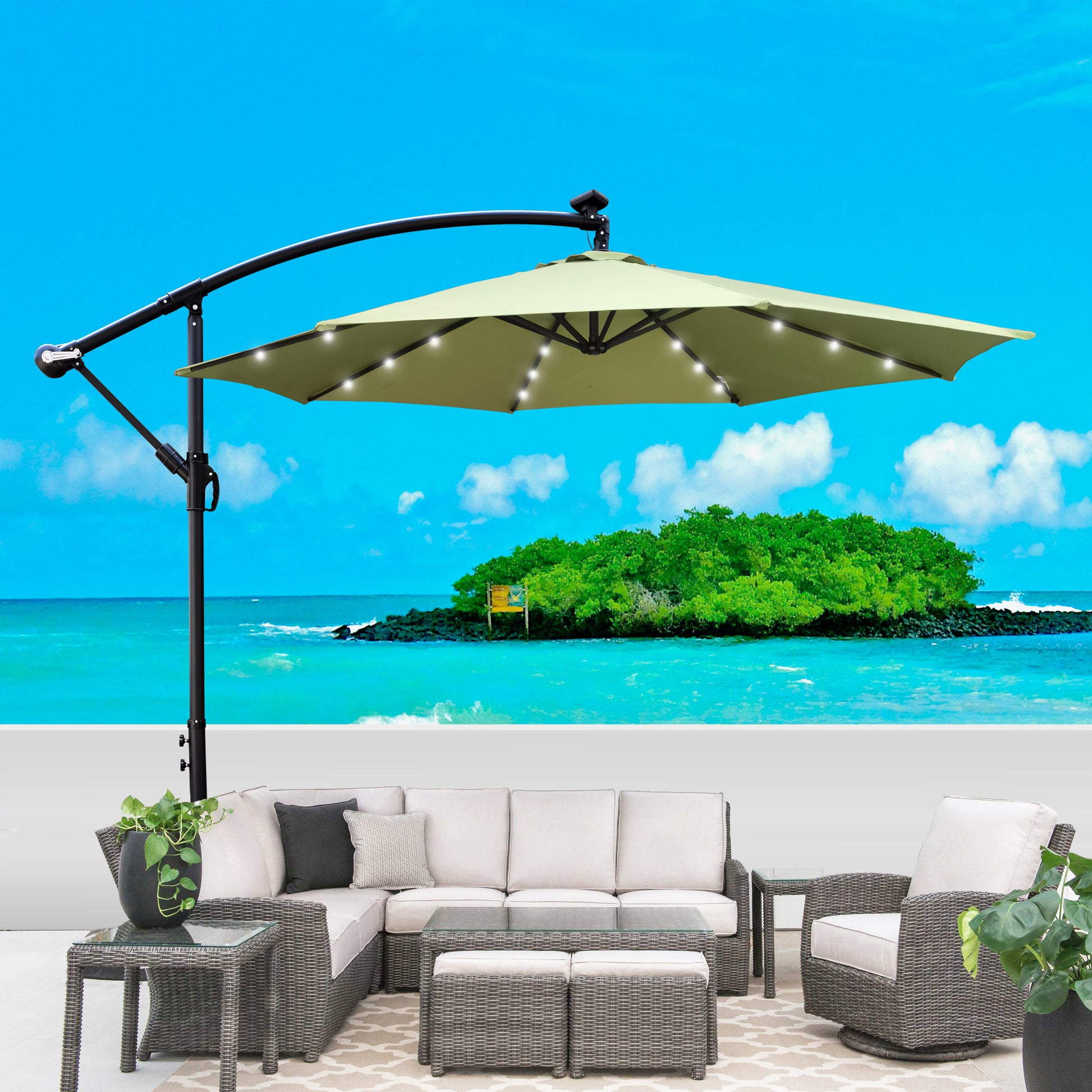 10 Ft Outdoor Patio Umbrella Solar Powered Led Lighted Sun Shade Marke
