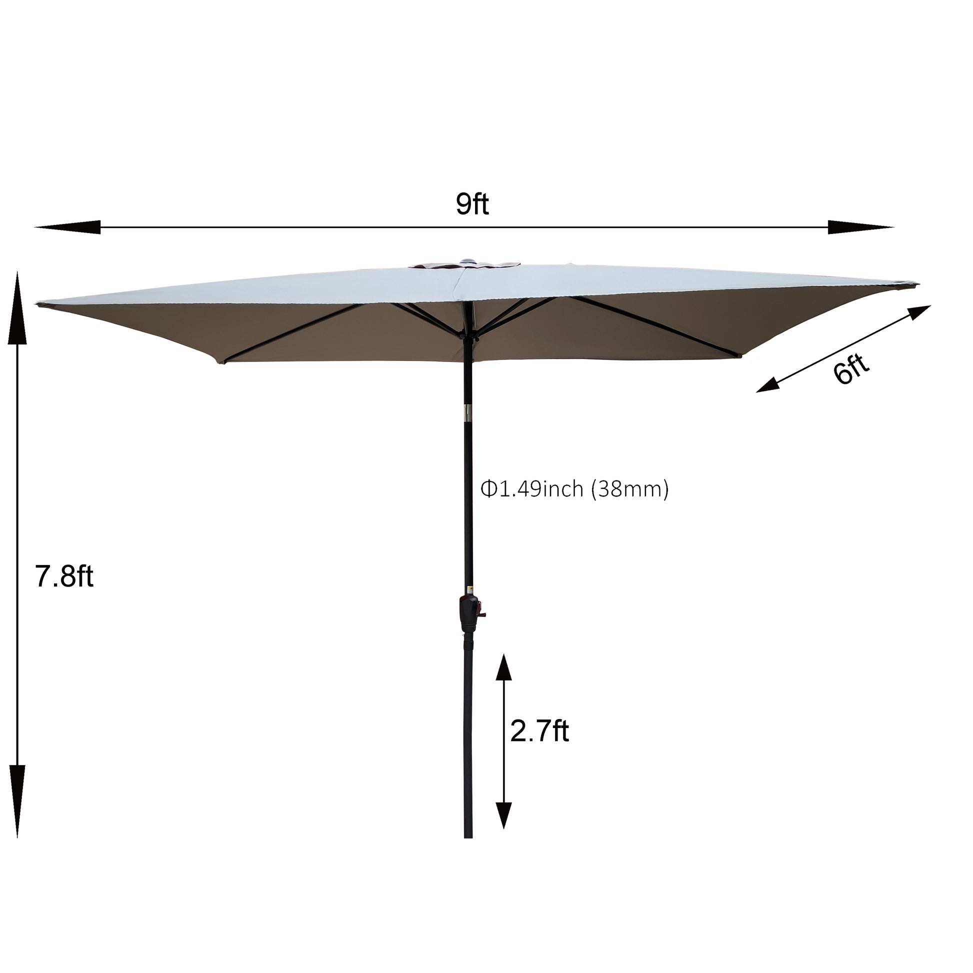 6 X 9Ft Patio Umbrella Outdoor Waterproof Umbrella With Crank And Push Button Tilt Without Flap For Garden Backyard Pool Swimming Pool Market Medium Grey Steel