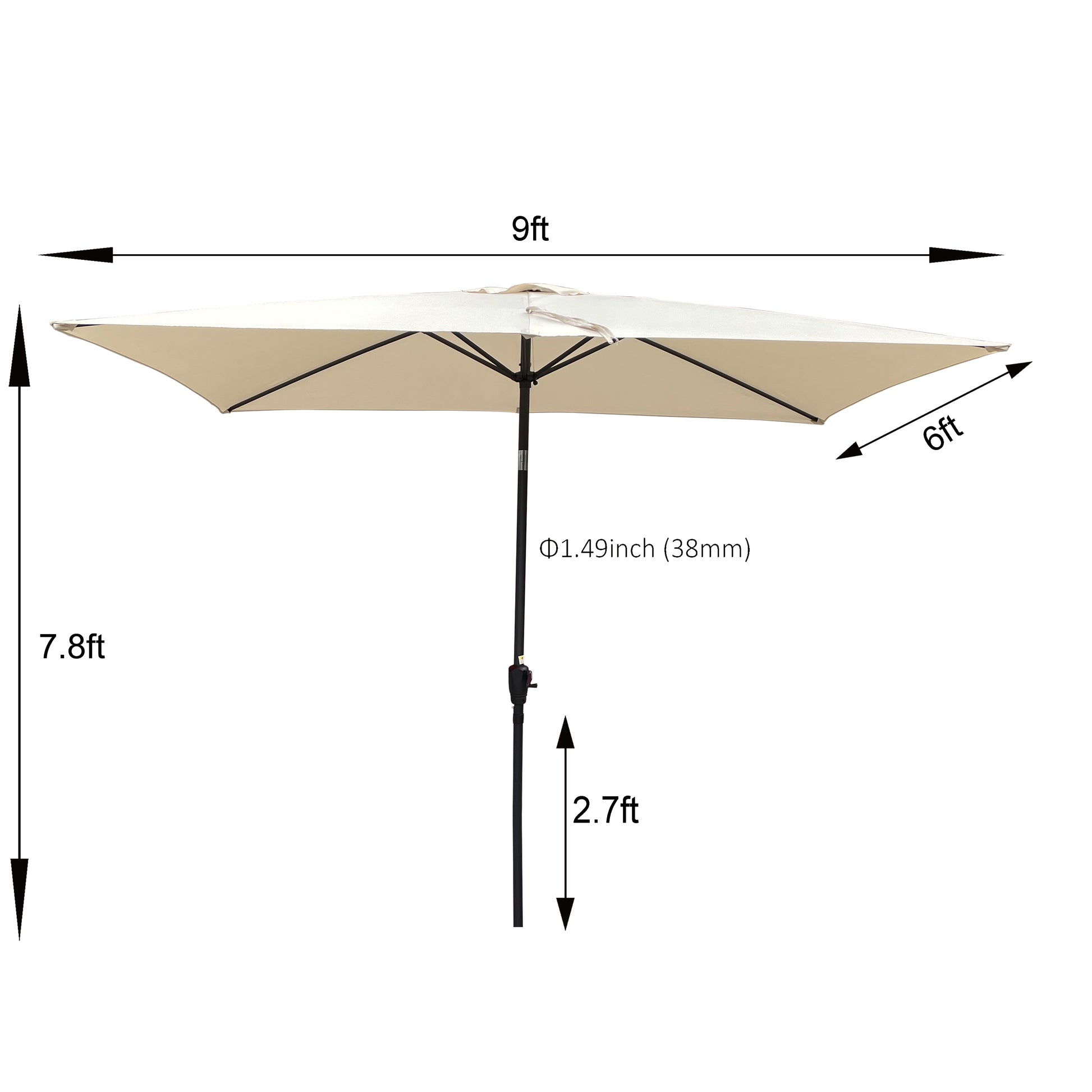 6 X 9Ft Patio Umbrella Outdoor Waterproof Umbrella With Crank And Push Button Tilt Without Flap For Garden Backyard Pool Swimming Pool Market Tan Steel