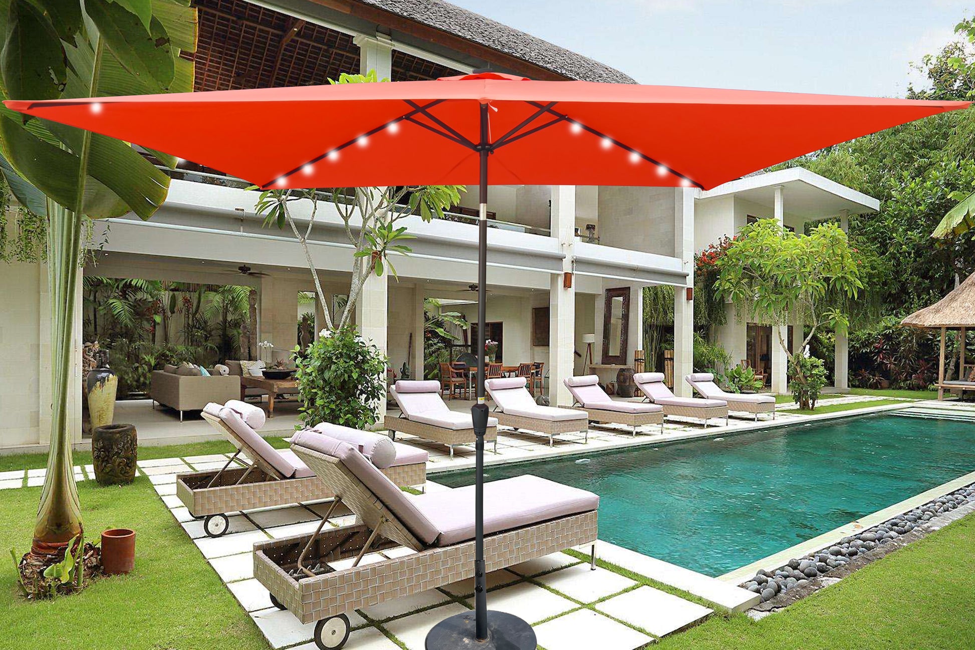 led rectangular patio umbrella 10 X 6.5T Rectangular Patio Solar Led Lighted Outdoor 9: Light Brick red-steel