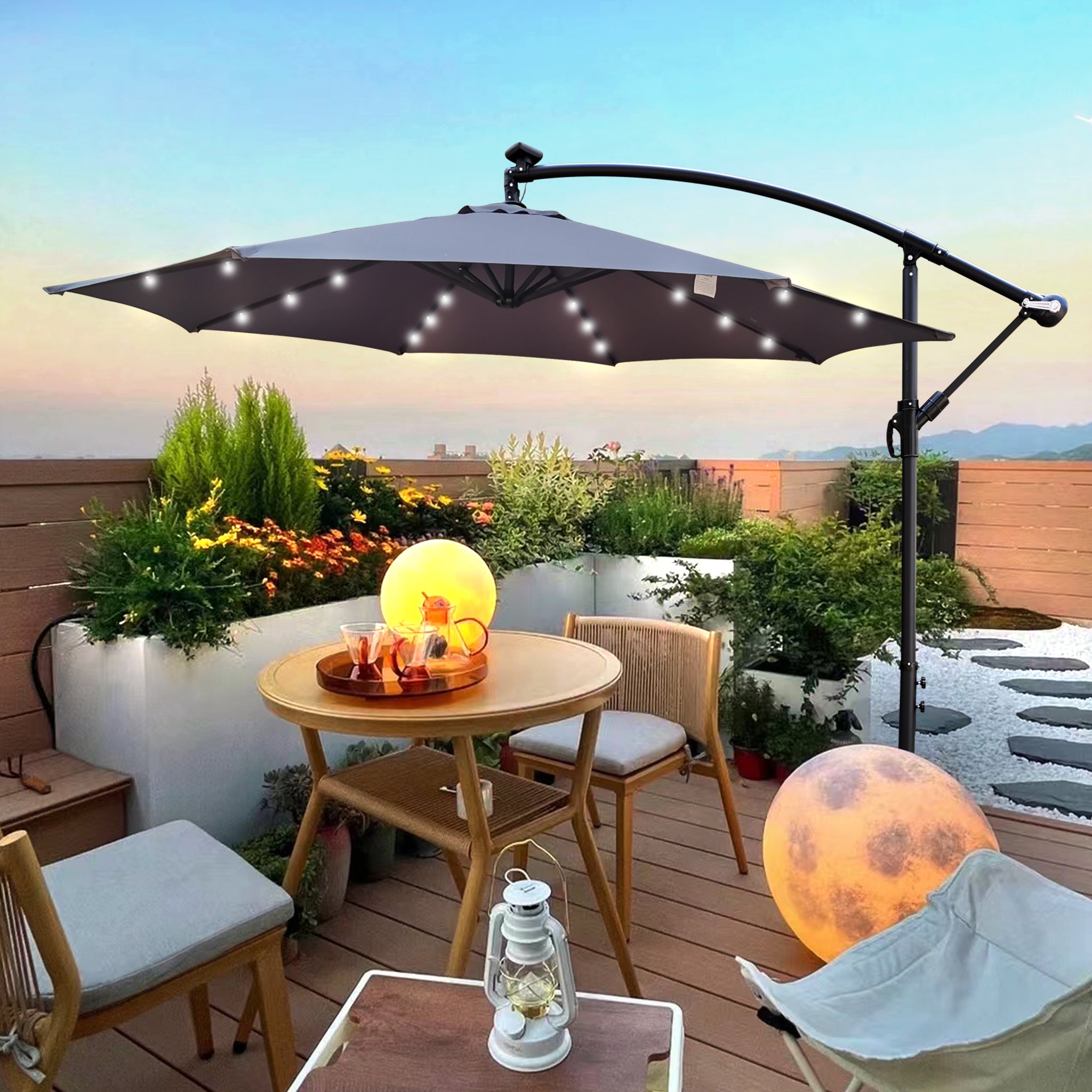 10 patio umbrella 10 ft Outdoor Patio Umbrella Solar Powered Led Lighted Sun Shade Market Waterproof 8 Ribs Umbrella With Crank And Cross Base For Garden Deck Backyard