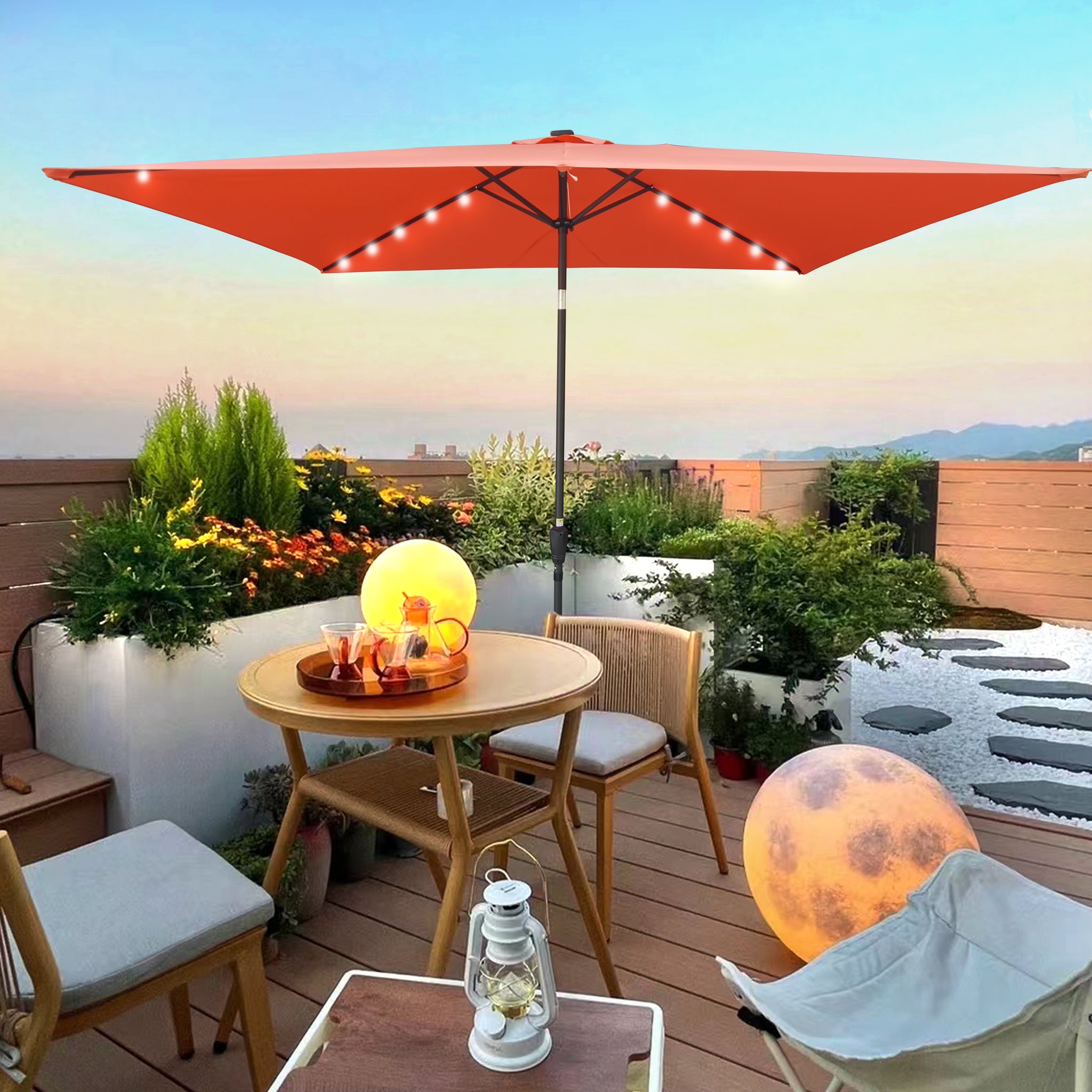 10 X 6.5T Rectangular Patio Solar Led Lighted Outdoor 9: Light Brick red-steel