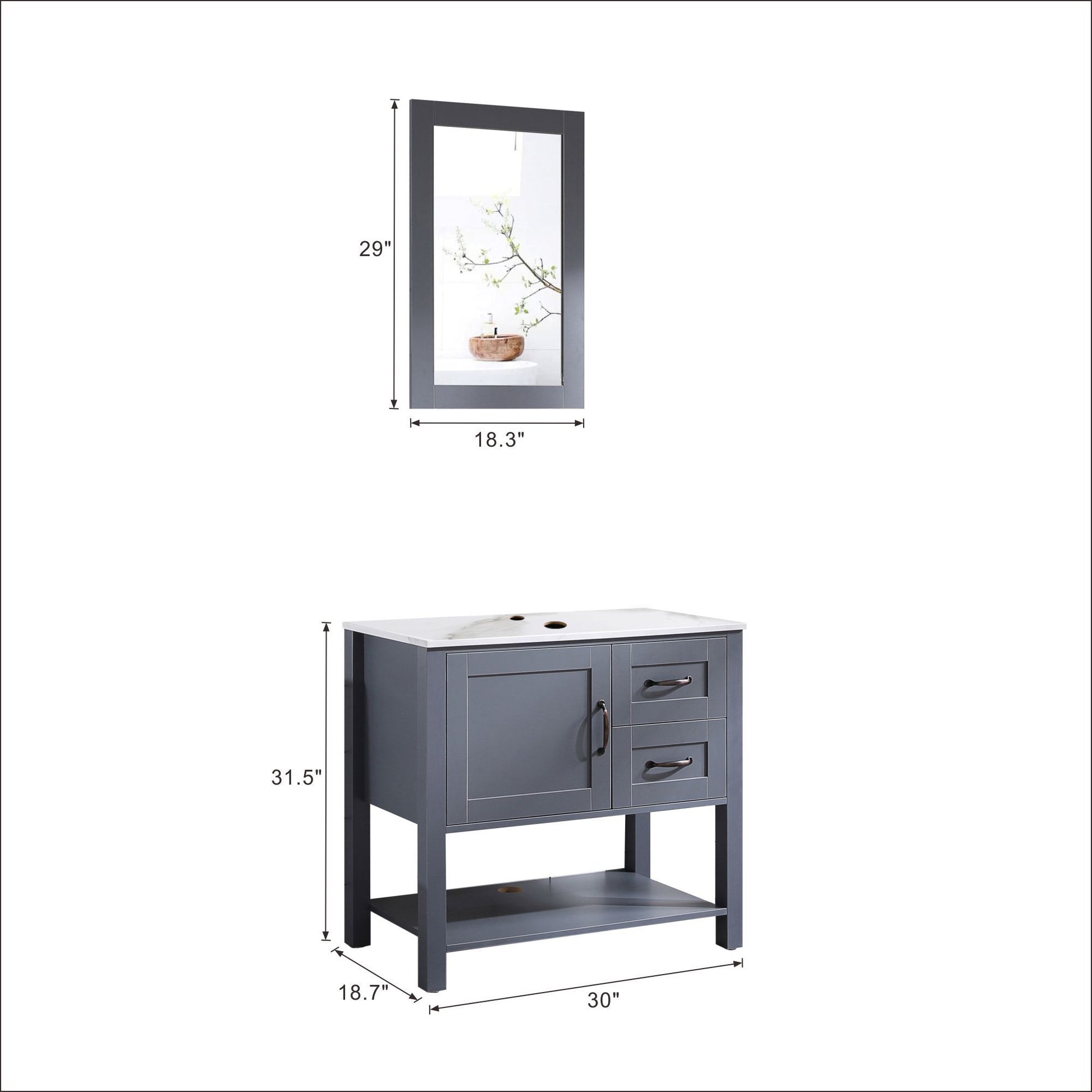 30In Gray Bathroom Vanity W Mirror And Top Only Gray Mdf