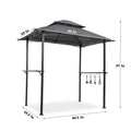 Outdoor Grill Gazebo 8 X 5 Ft, Shelter Tent, Double Tier Soft Top Canopy And Steel Frame With Hook And Bar Counters, Grey Gray Metal