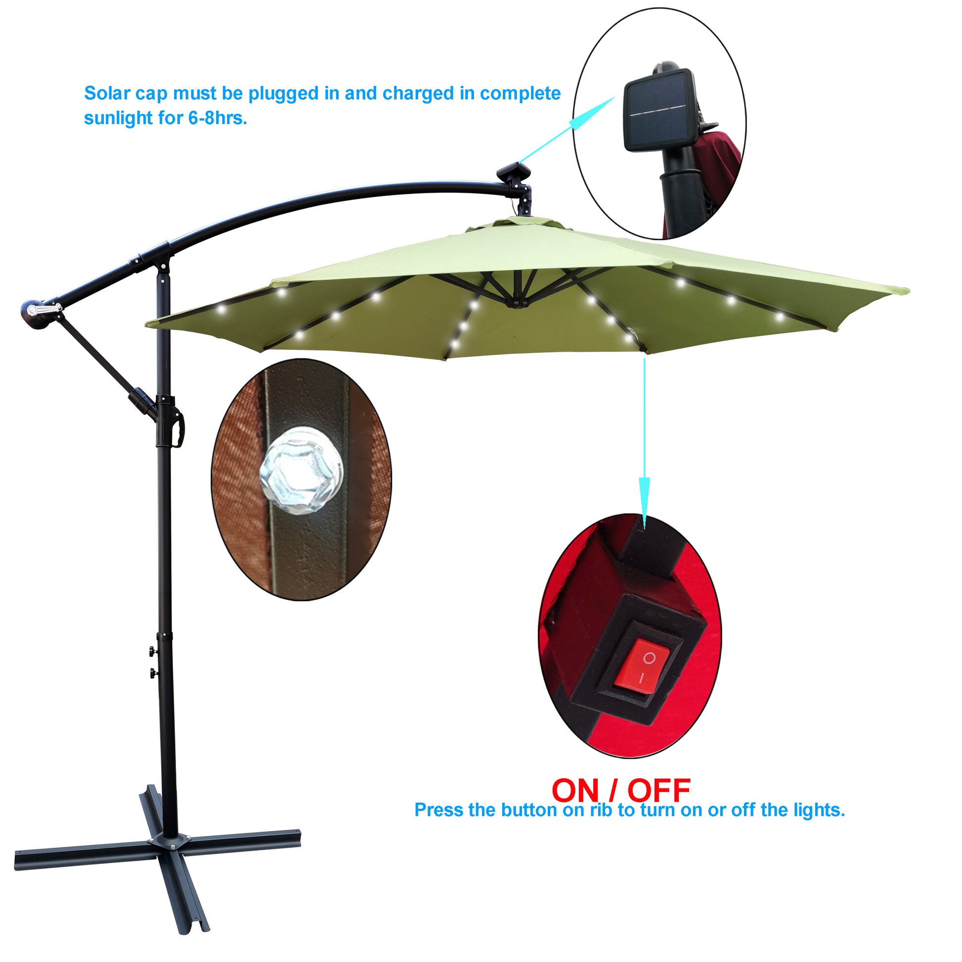 10 Ft Outdoor Patio Umbrella Solar Powered Led Lighted Sun Shade Marke