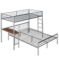 Twin Over Full Metal Bunk Bed With Desk, Ladder And Quality Slats For Bedroom, Metallic Silver Old Sku :Lp000092Aan Silver Metal