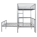 Twin Over Full Metal Bunk Bed With Desk, Ladder And Quality Slats For Bedroom, Metallic Silver Old Sku :Lp000092Aan Silver Metal