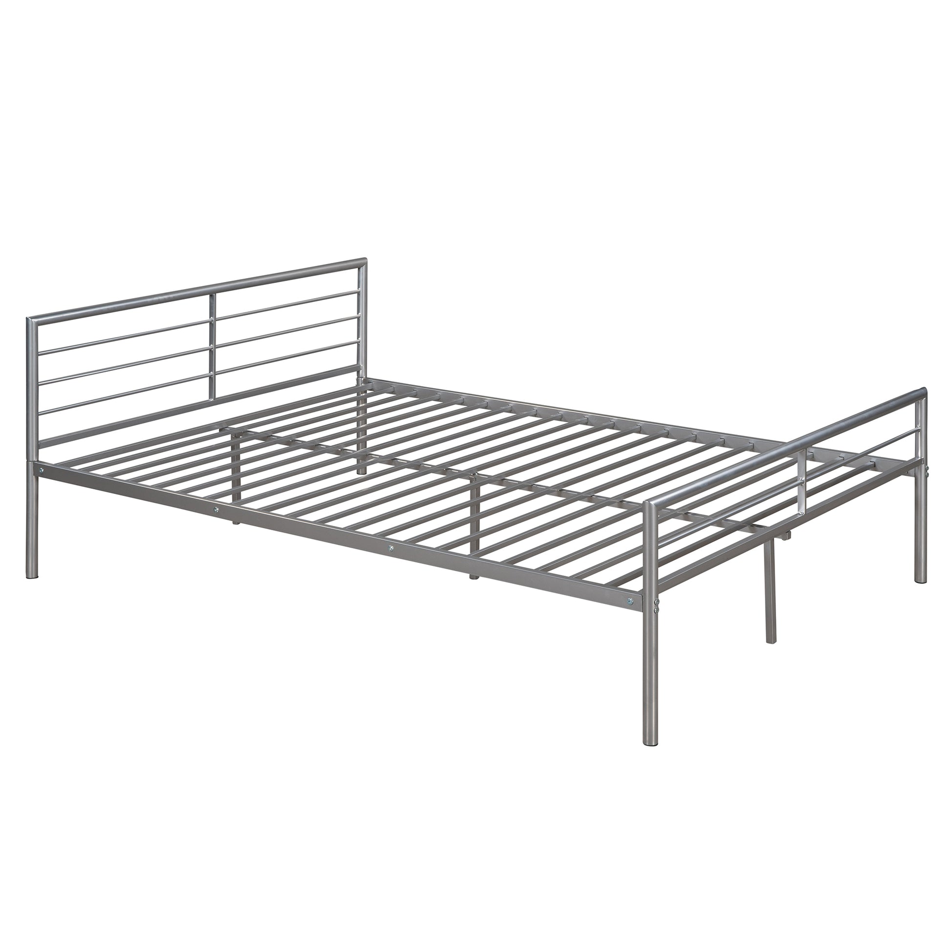 Twin Over Full Metal Bunk Bed With Desk, Ladder And Quality Slats For Bedroom, Metallic Silver Old Sku :Lp000092Aan Silver Metal