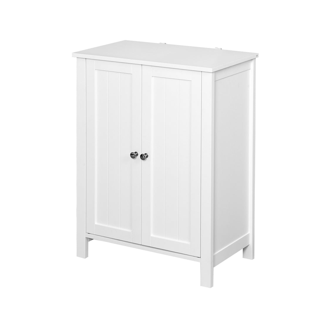 Bathroom Floor Storage Cabinet With Double Door Adjustable Shelf, White White Mdf