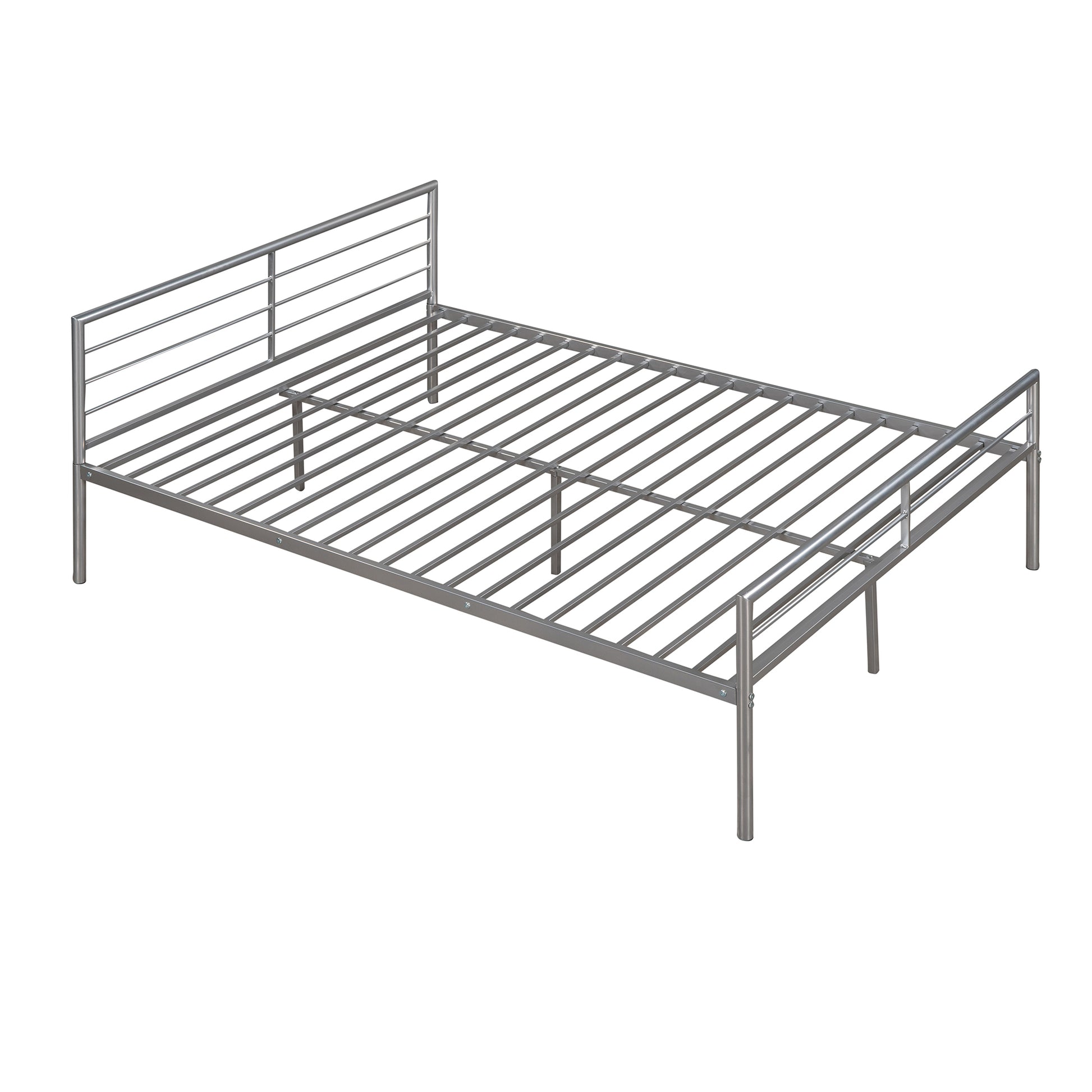 Twin Over Full Metal Bunk Bed With Desk, Ladder And Quality Slats For Bedroom, Metallic Silver Old Sku :Lp000092Aan Silver Metal