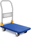 Yssoa Platform Truck With 440Lb Weight Capacity And 360 Degree Swivel Wheels, Foldable Push Hand Cart For Loading And Storage, Blue Blue Metal