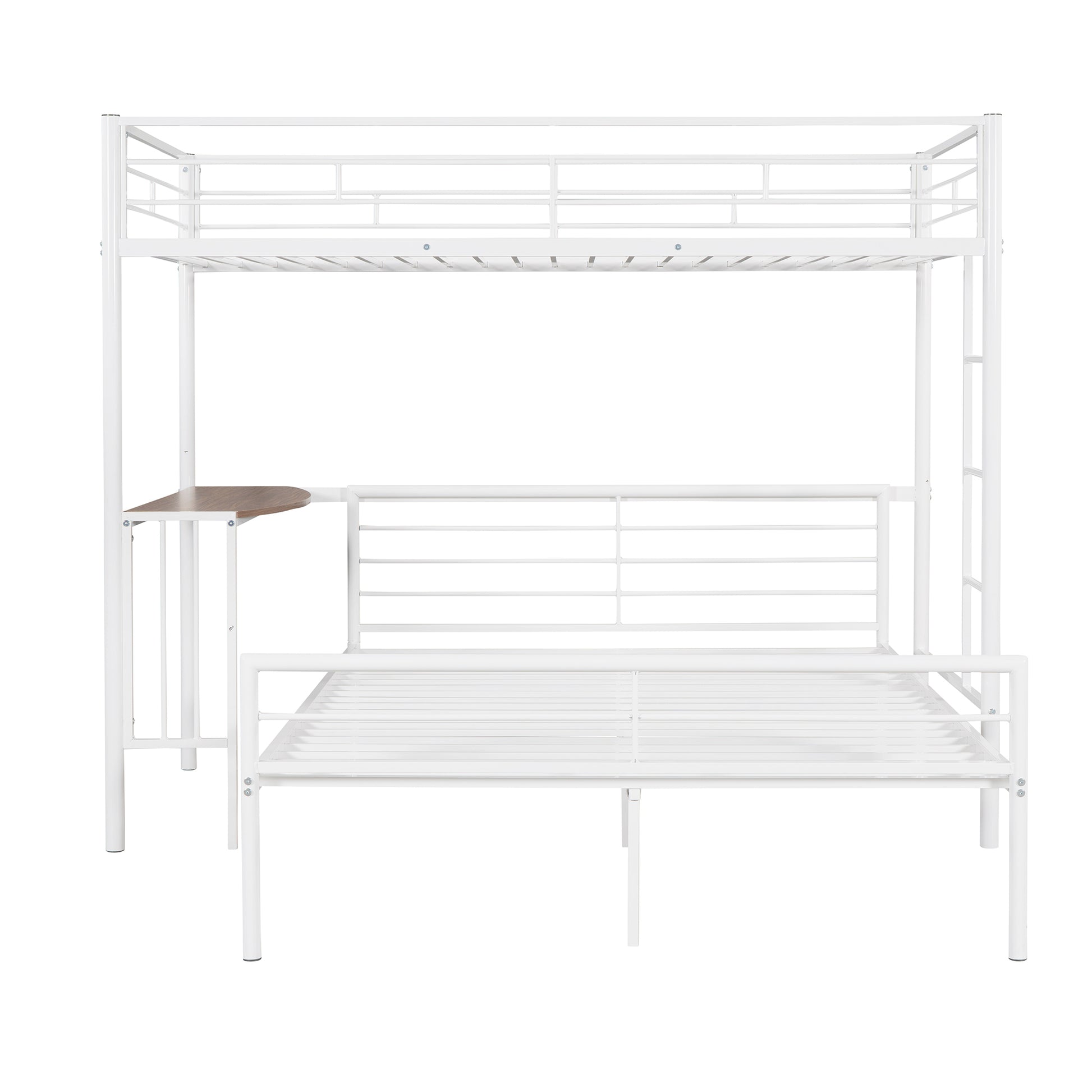 Twin Over Full Metal Bunk Bed With Desk, Ladder And Quality Slats For Bedroom, Metallic White Old Sku :Lp000092Aak White Metal