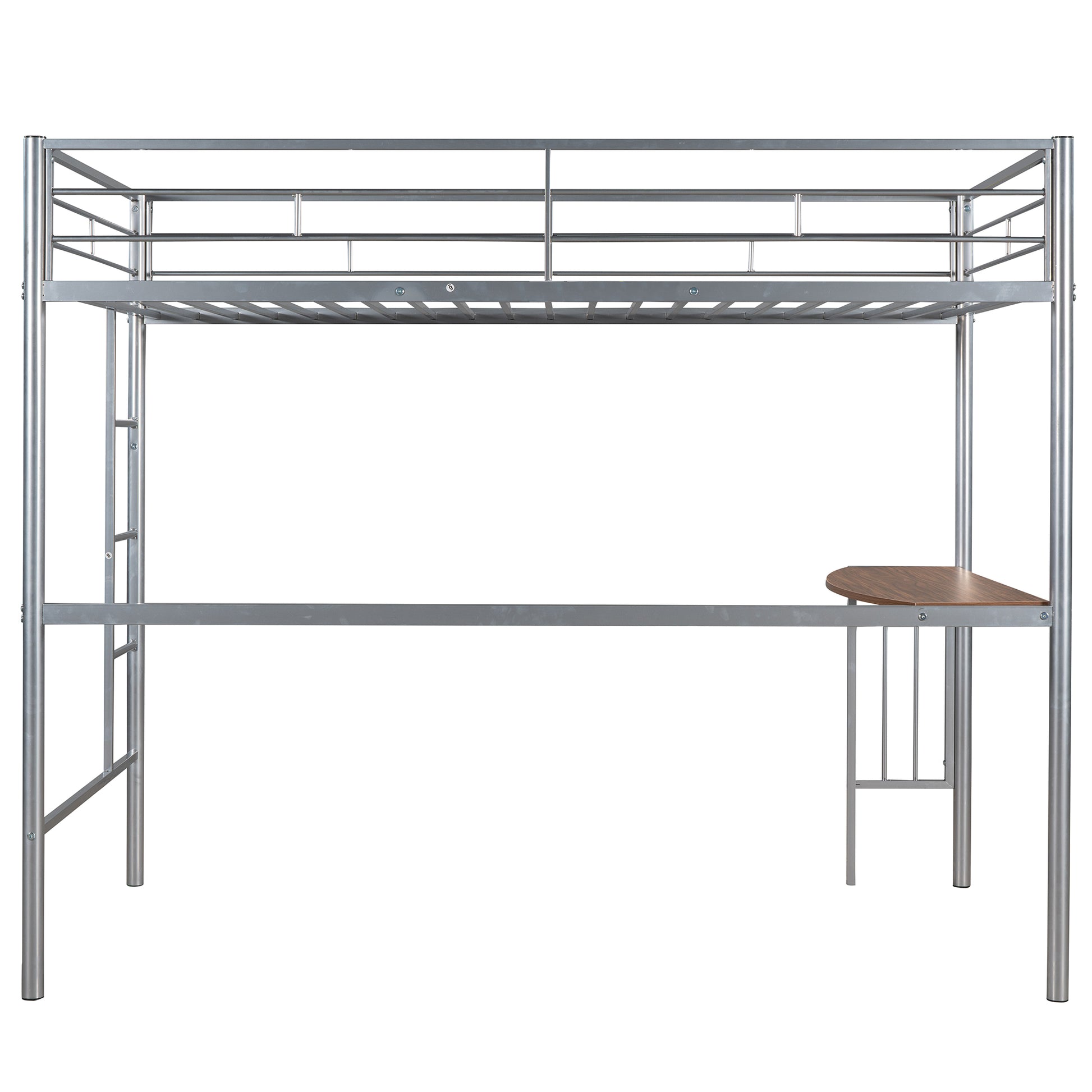 Twin Over Full Metal Bunk Bed With Desk, Ladder And Quality Slats For Bedroom, Metallic Silver Old Sku :Lp000092Aan Silver Metal