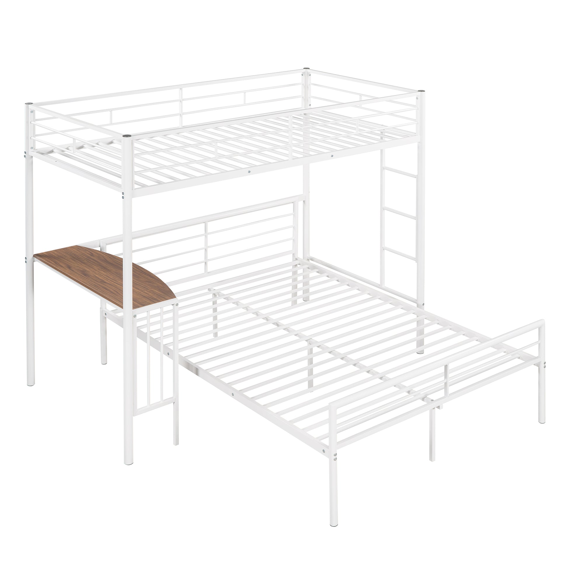 Twin Over Full Metal Bunk Bed With Desk, Ladder And Quality Slats For Bedroom, Metallic White Old Sku :Lp000092Aak White Metal