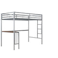 Twin Over Full Metal Bunk Bed With Desk, Ladder And Quality Slats For Bedroom, Metallic Silver Old Sku :Lp000092Aan Silver Metal