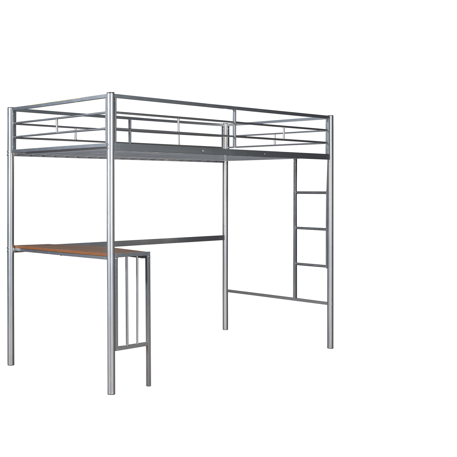 Twin Over Full Metal Bunk Bed With Desk, Ladder And Quality Slats For Bedroom, Metallic Silver Old Sku :Lp000092Aan Silver Metal
