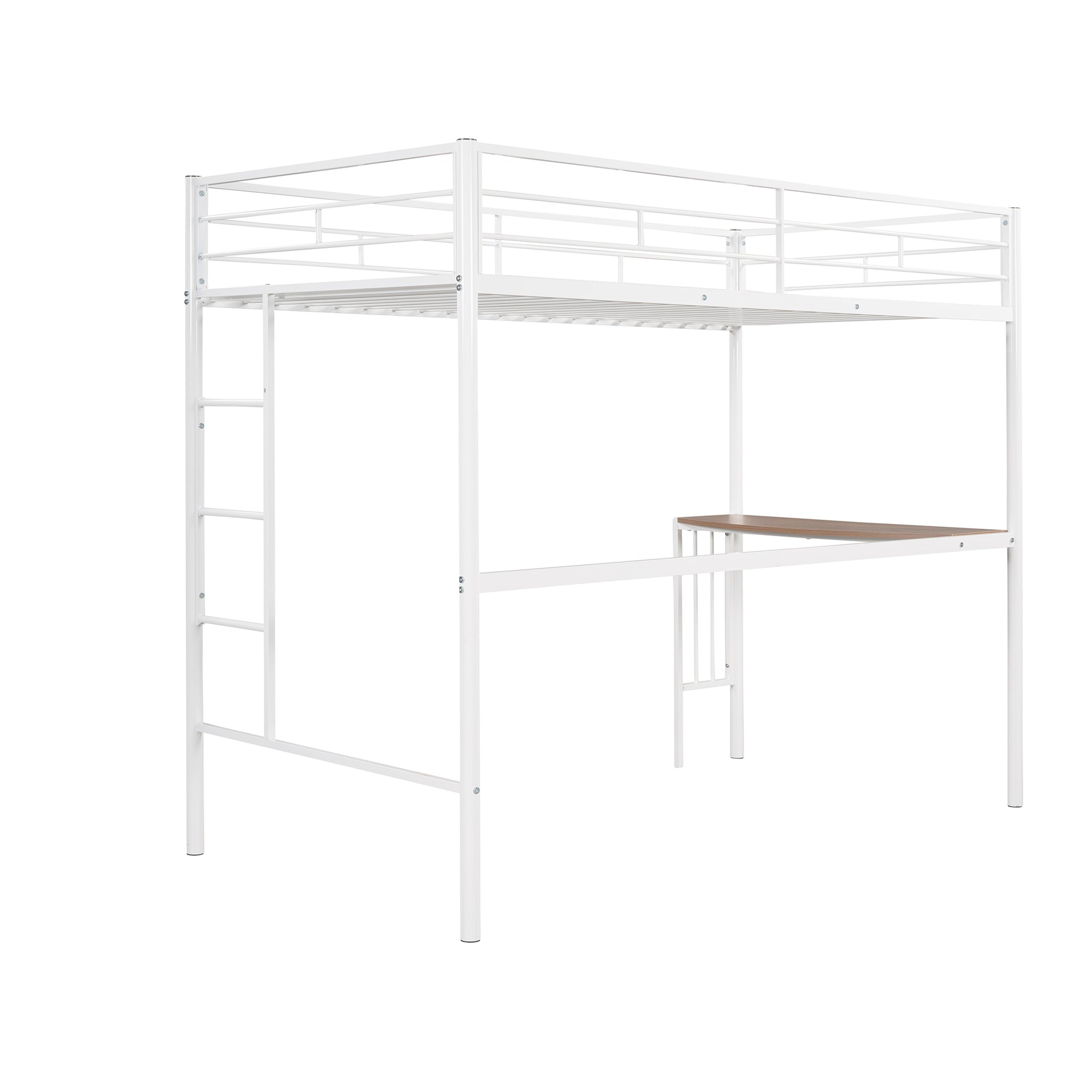 Twin Over Full Metal Bunk Bed With Desk, Ladder And Quality Slats For Bedroom, Metallic White Old Sku :Lp000092Aak White Metal