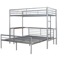 Twin Over Full Metal Bunk Bed With Desk, Ladder And Quality Slats For Bedroom, Metallic Silver Old Sku :Lp000092Aan Silver Metal
