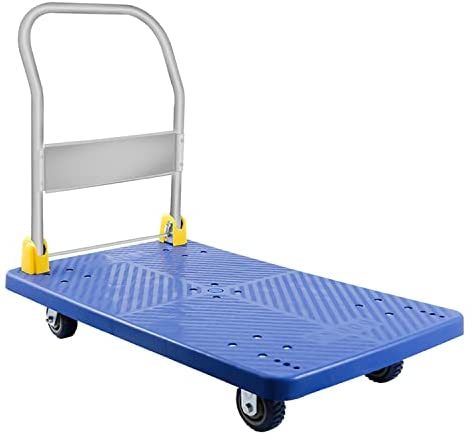 Yssoa Platform Truck With 1320Lb Weight Capacity And 360 Degree Swivel Wheels, Foldable Push Hand Cart For Loading And Storage, Blue Blue Metal