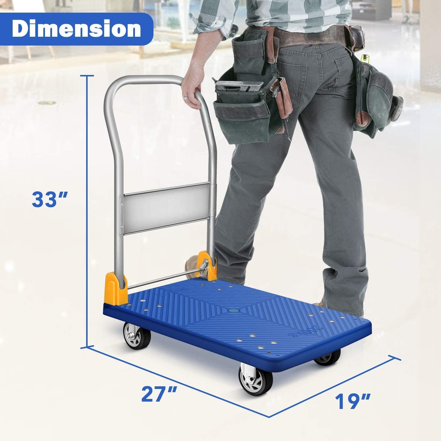 YSSOA Platform Truck with 440lb Weight Capacity and blue-metal