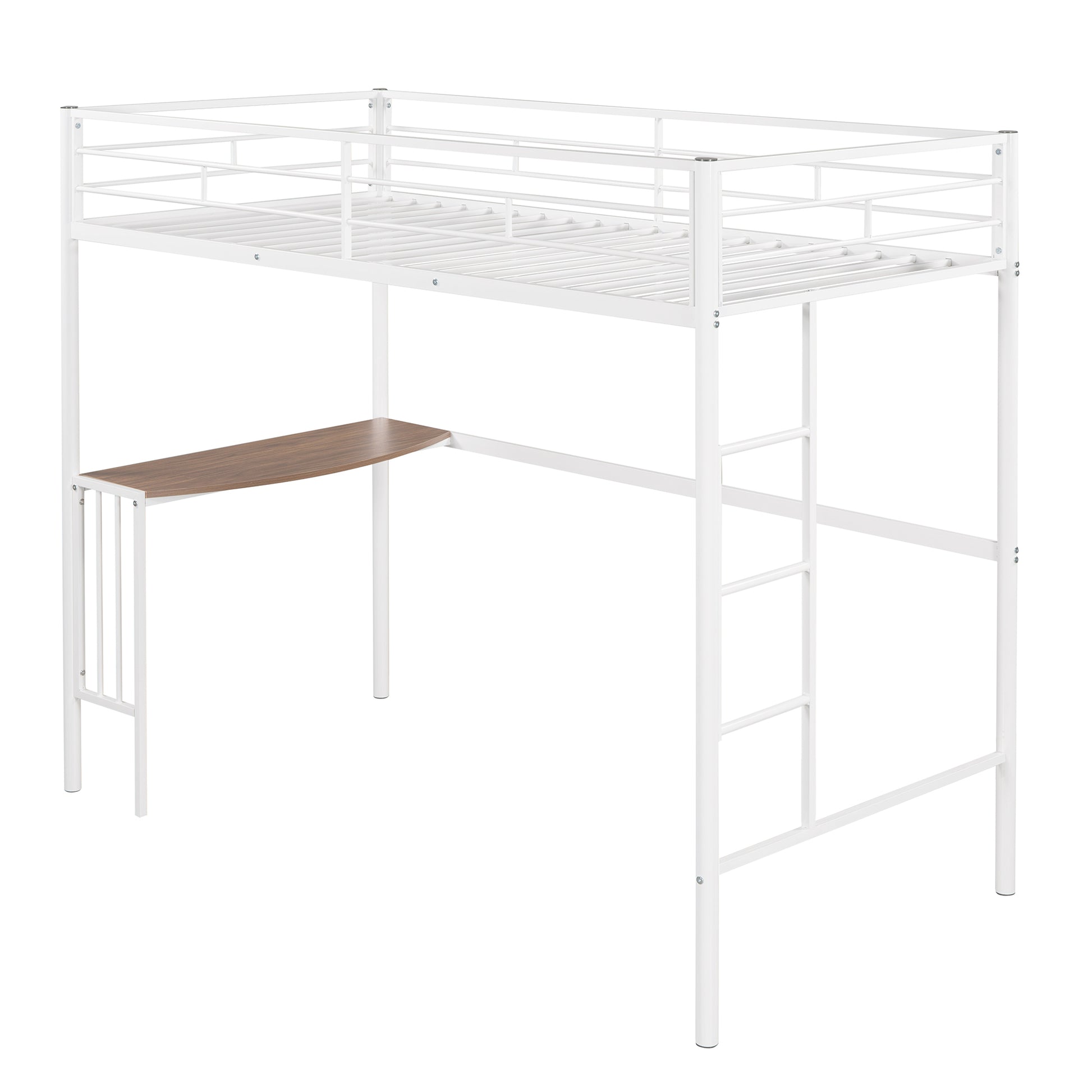 Twin Over Full Metal Bunk Bed With Desk, Ladder And Quality Slats For Bedroom, Metallic White Old Sku :Lp000092Aak White Metal