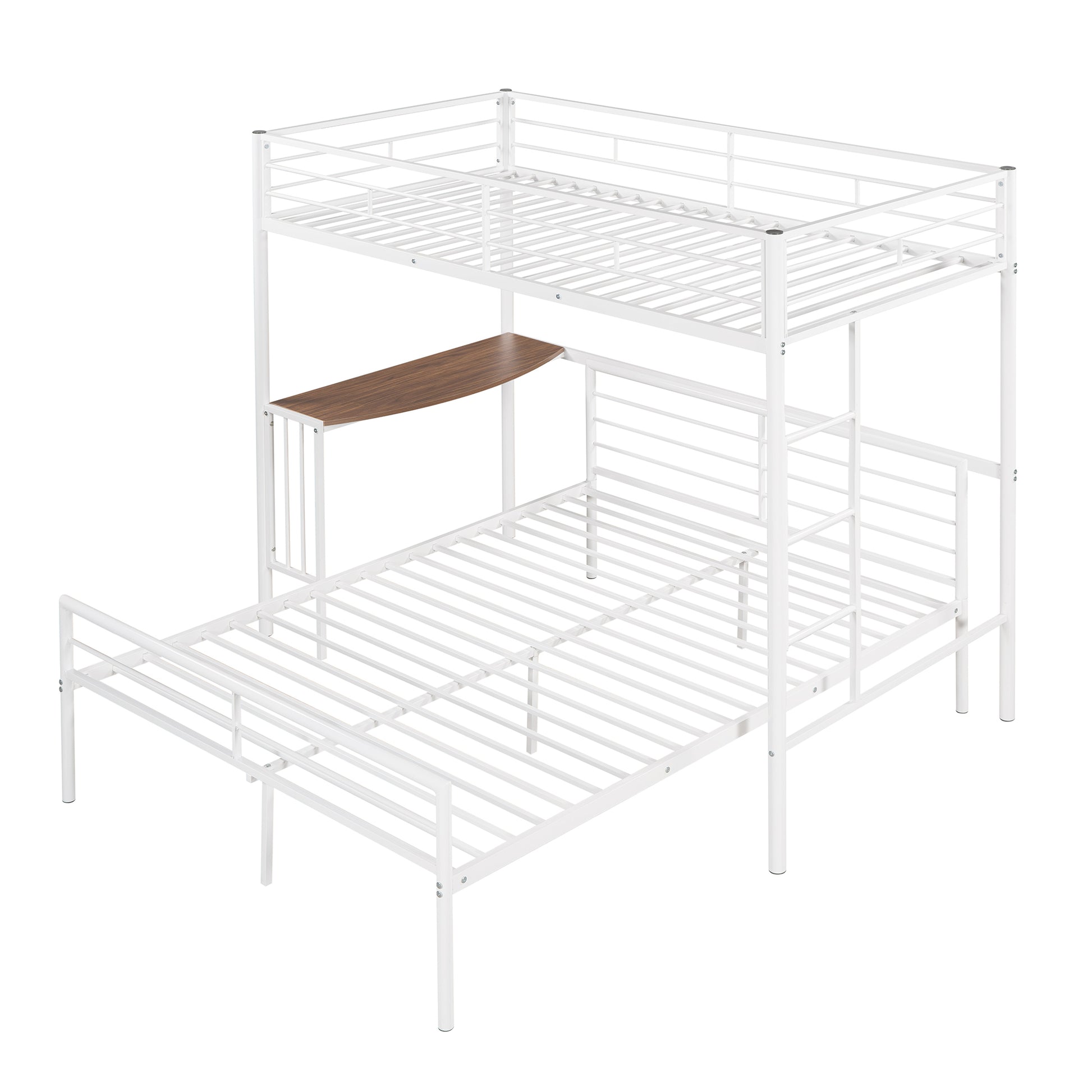 Twin Over Full Metal Bunk Bed With Desk, Ladder And Quality Slats For Bedroom, Metallic White Old Sku :Lp000092Aak White Metal