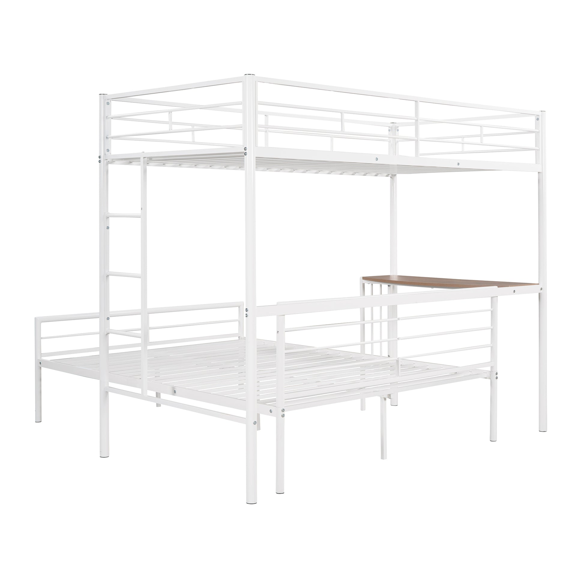 Twin Over Full Metal Bunk Bed With Desk, Ladder And Quality Slats For Bedroom, Metallic White Old Sku :Lp000092Aak White Metal