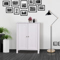 Bathroom Floor Storage Cabinet With Double Door Adjustable Shelf, White White Mdf