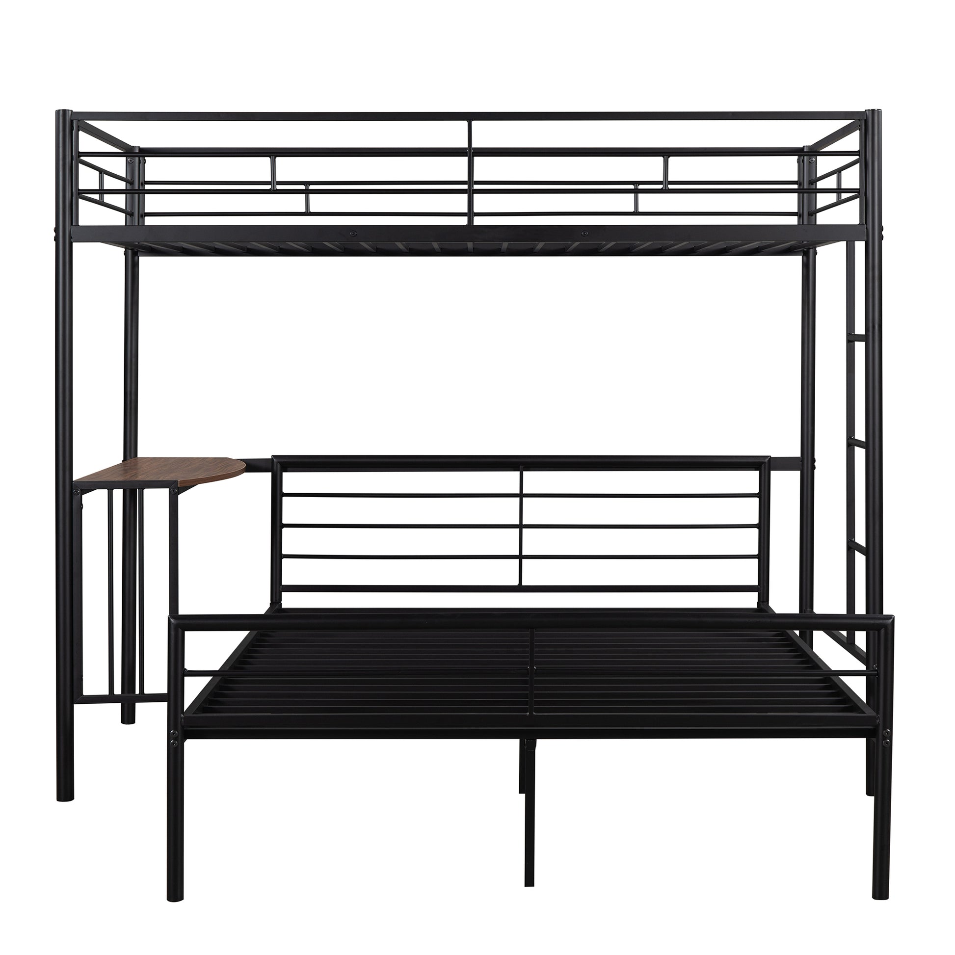 Twin Over Full Metal Bunk Bed With Desk, Ladder And Quality Slats For Bedroom, Metallic Black Old Sku :Lp000092Aab Black Metal