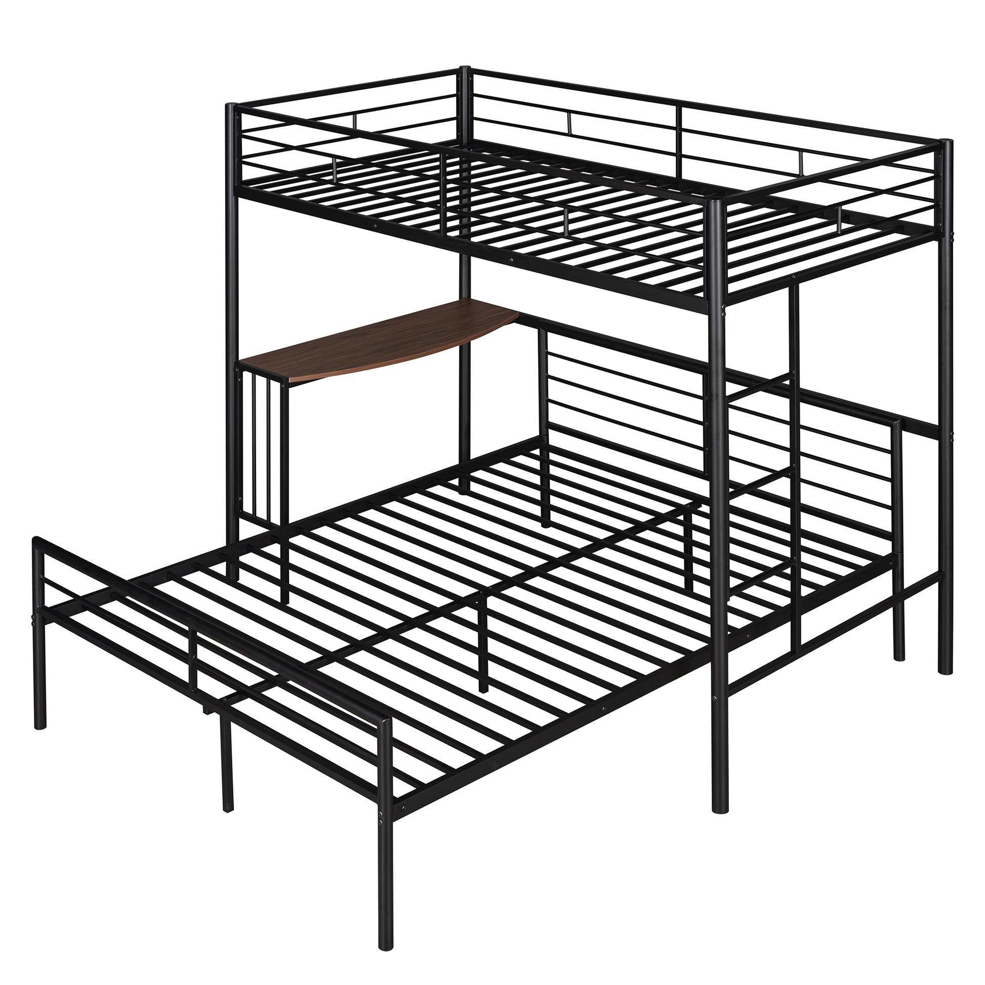 Twin Over Full Metal Bunk Bed With Desk, Ladder And Quality Slats For Bedroom, Metallic Black Old Sku :Lp000092Aab Black Metal