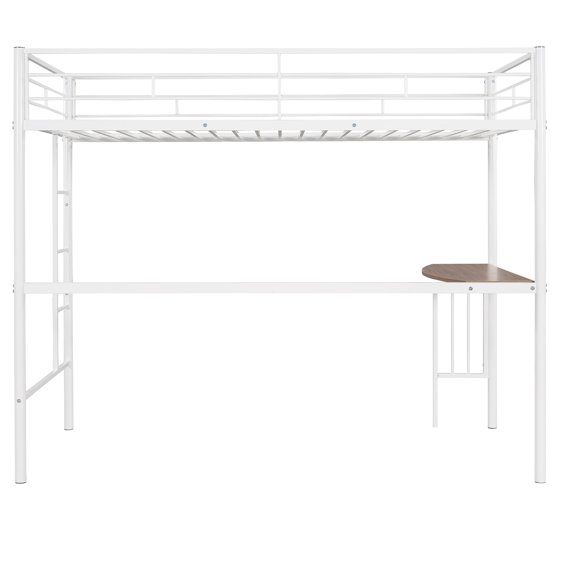 Twin Over Full Metal Bunk Bed With Desk, Ladder And Quality Slats For Bedroom, Metallic White Old Sku :Lp000092Aak White Metal