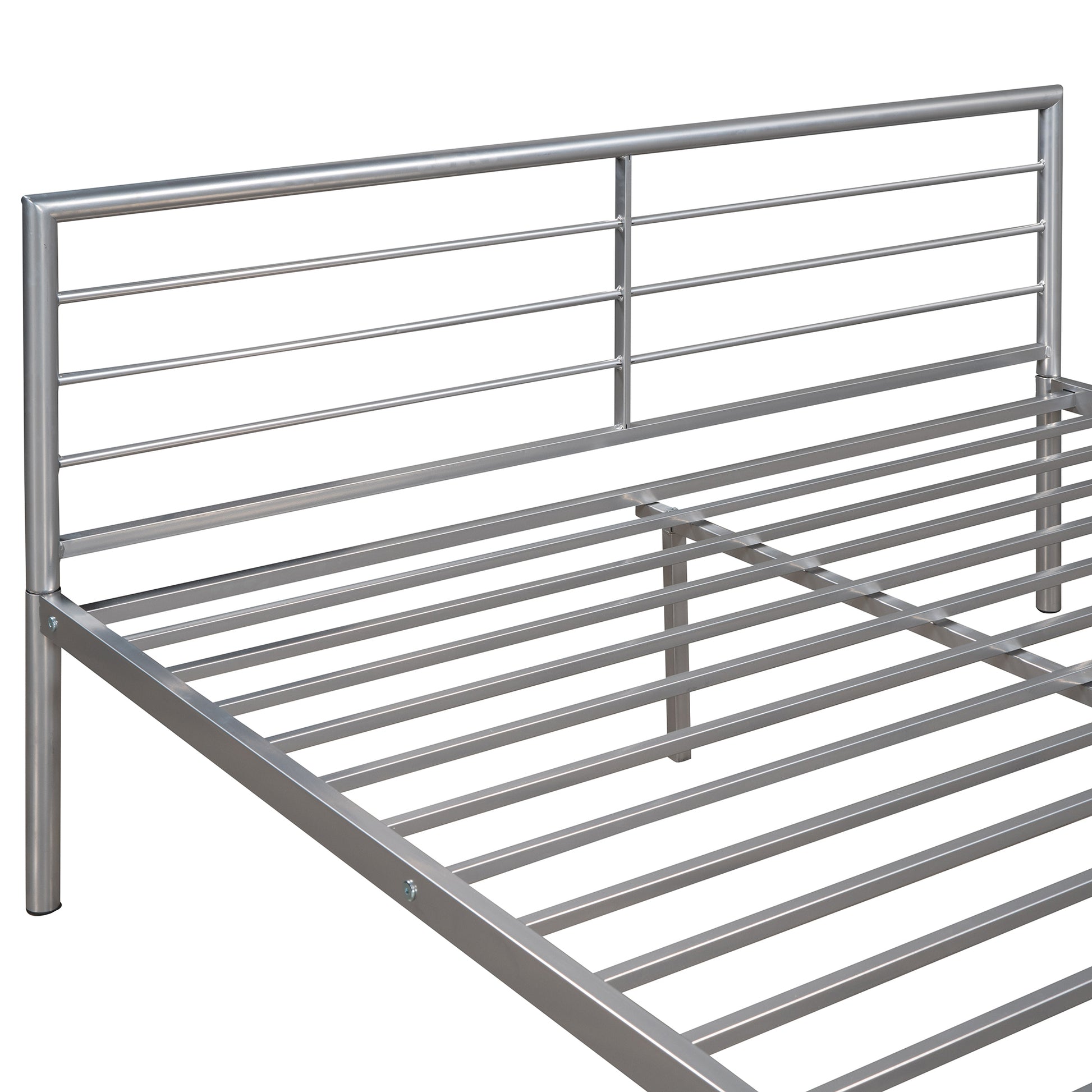 Twin Over Full Metal Bunk Bed With Desk, Ladder And Quality Slats For Bedroom, Metallic Silver Old Sku :Lp000092Aan Silver Metal