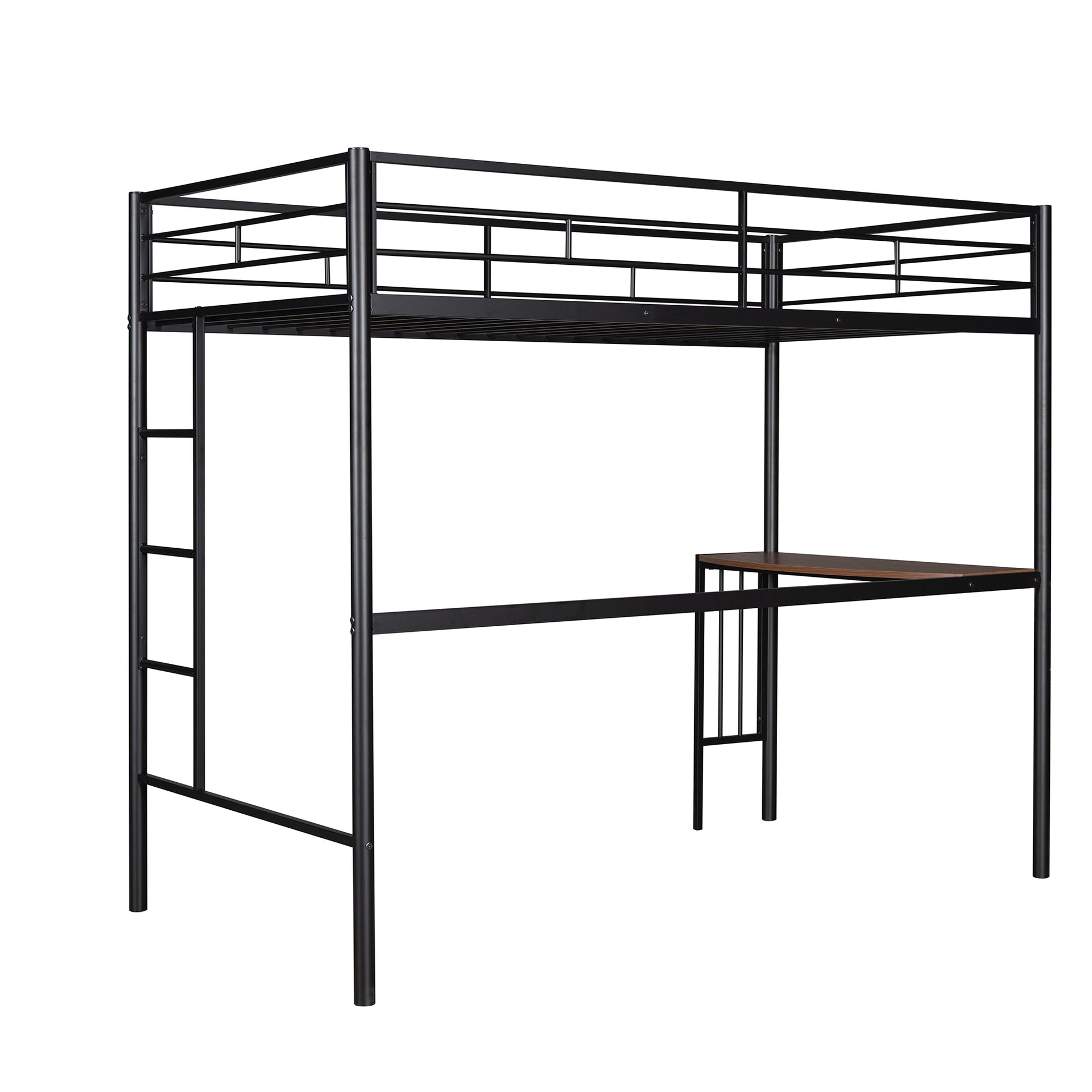 Twin Over Full Metal Bunk Bed With Desk, Ladder And Quality Slats For Bedroom, Metallic Black Old Sku :Lp000092Aab Black Metal