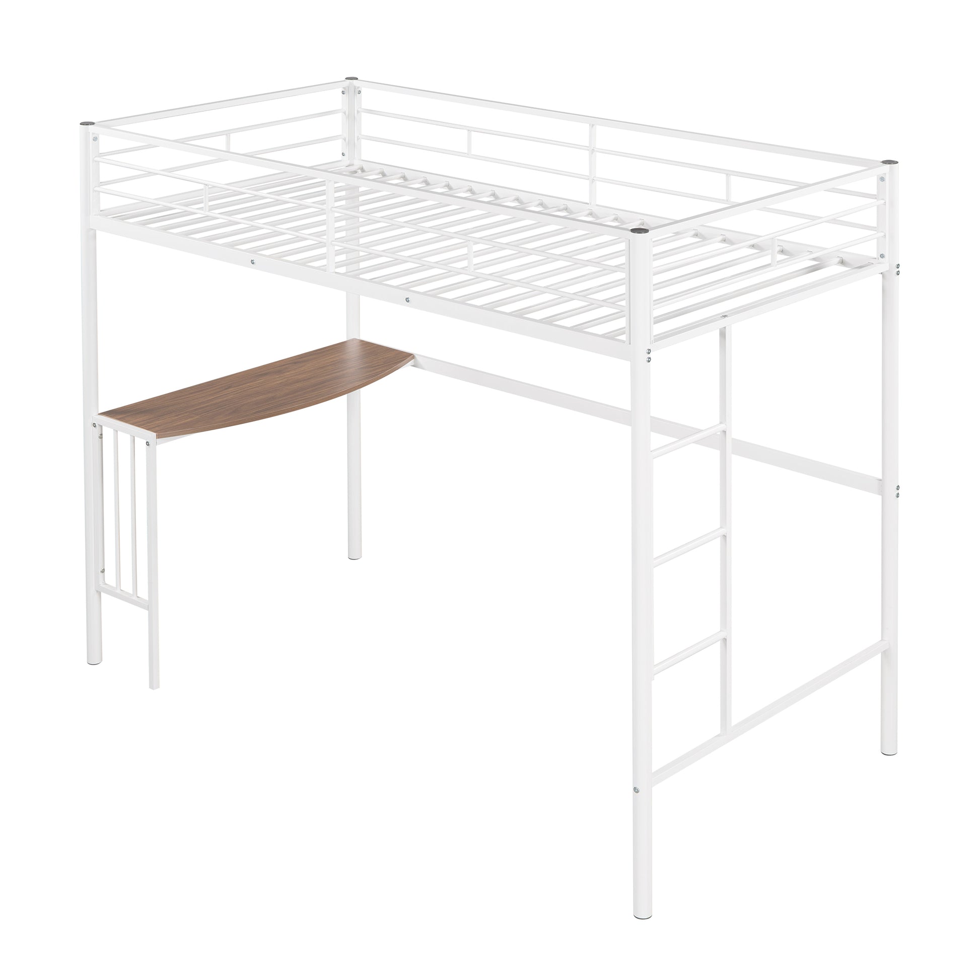 Twin Over Full Metal Bunk Bed With Desk, Ladder And Quality Slats For Bedroom, Metallic White Old Sku :Lp000092Aak White Metal