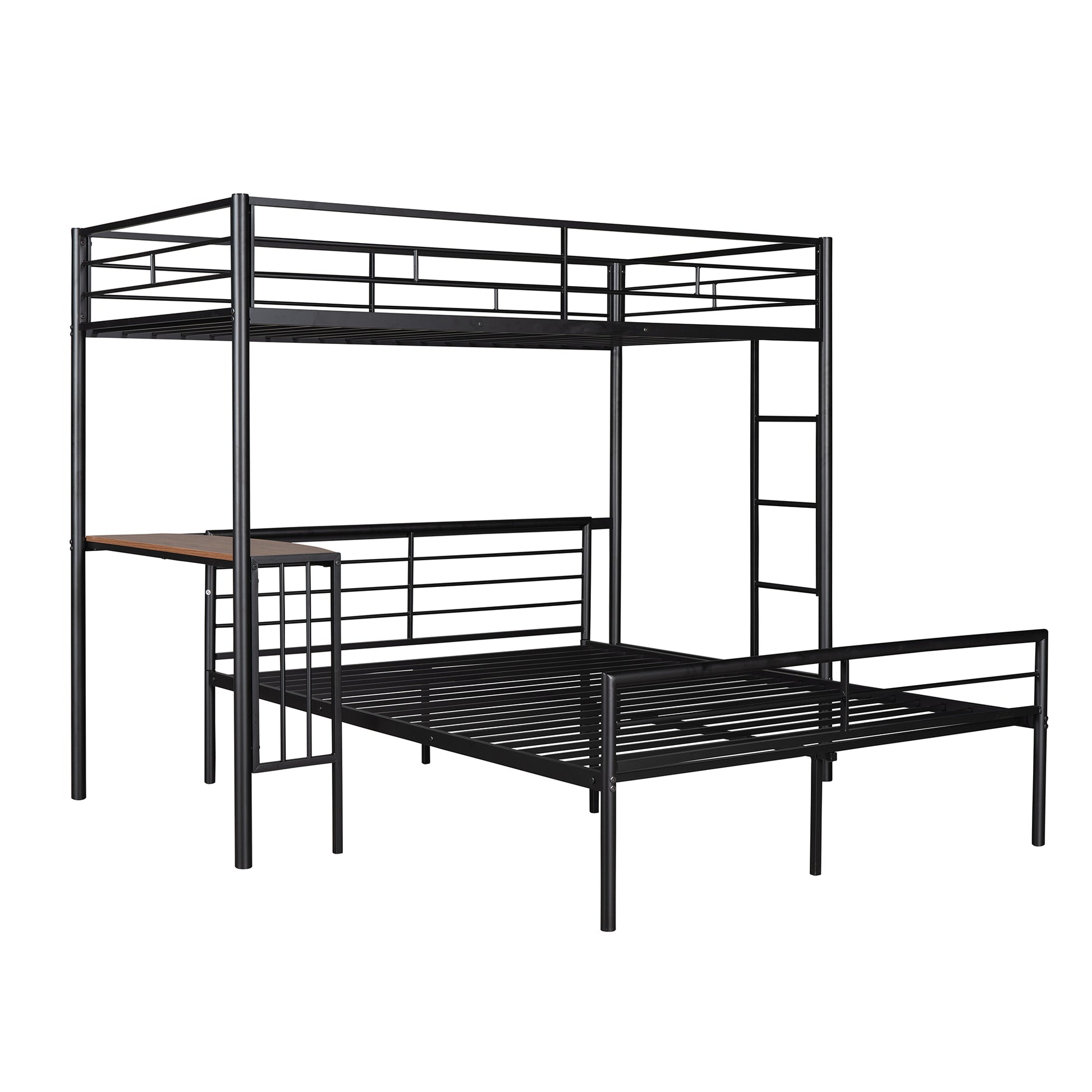 Twin Over Full Metal Bunk Bed With Desk, Ladder And Quality Slats For Bedroom, Metallic Black Old Sku :Lp000092Aab Black Metal