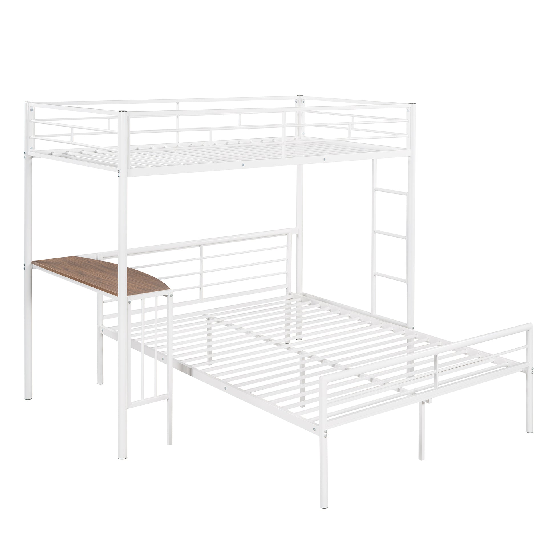Twin Over Full Metal Bunk Bed With Desk, Ladder And Quality Slats For Bedroom, Metallic White Old Sku :Lp000092Aak White Metal